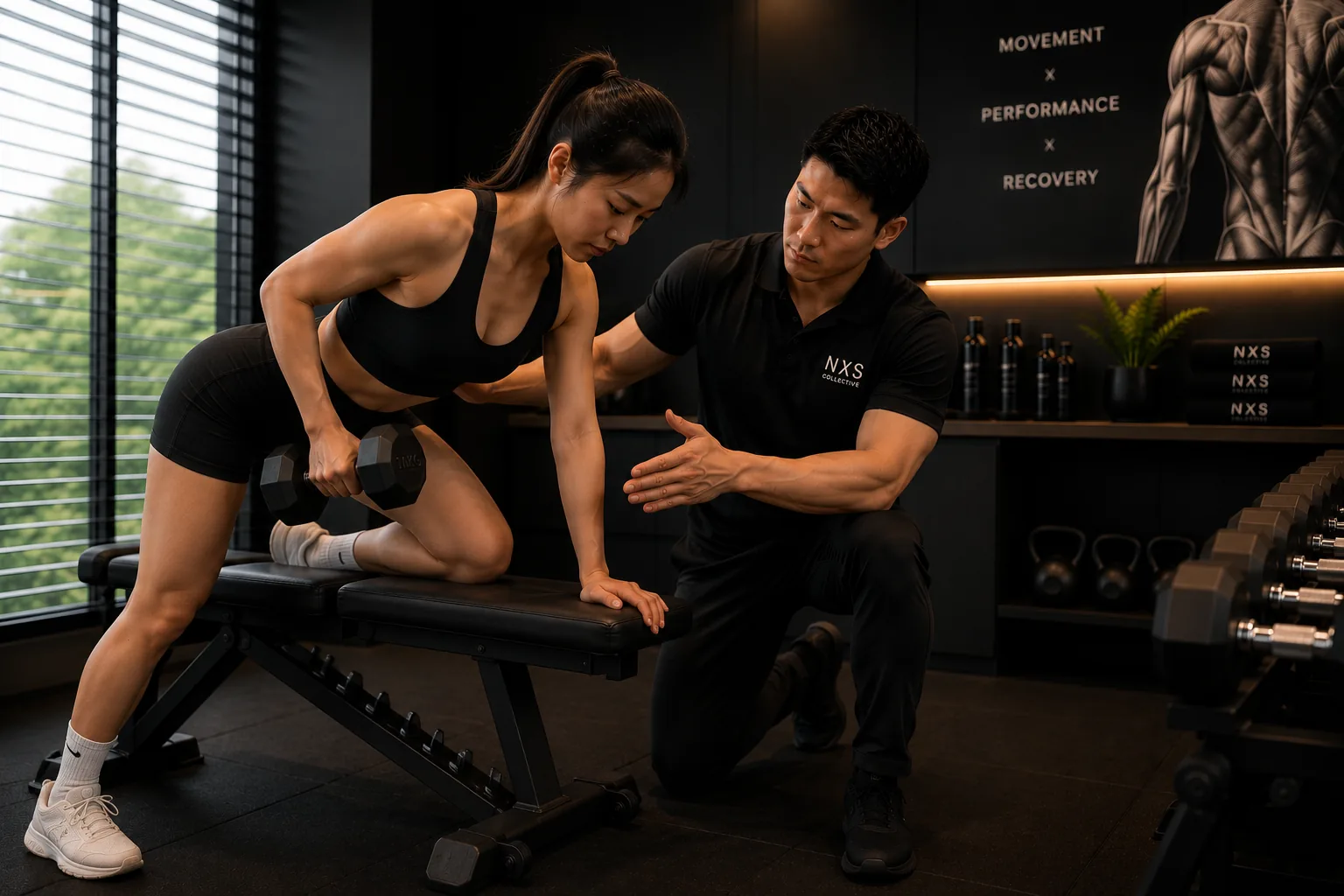 Strength coach supervising controlled resistance training