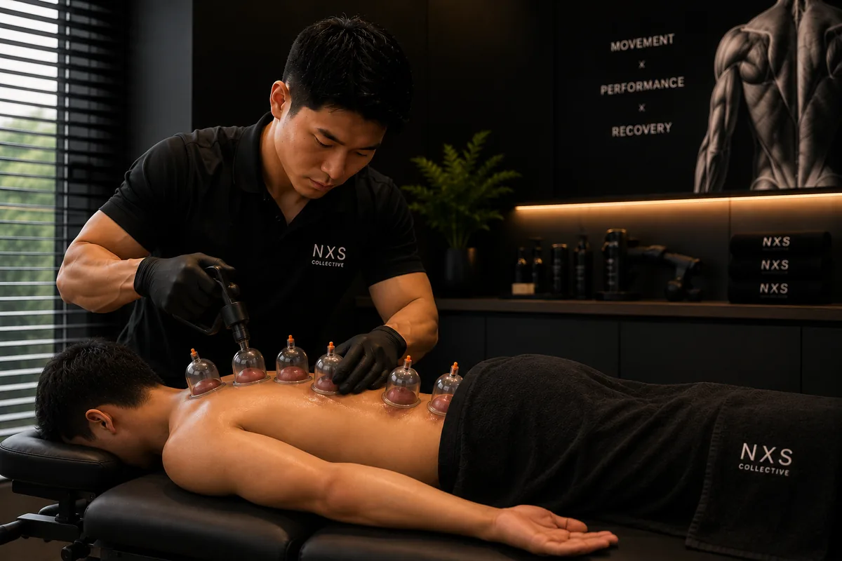 Clinical dry cupping being applied to a client's back