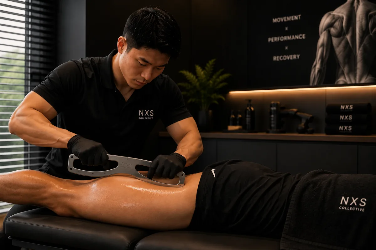 Instrument-assisted soft-tissue mobilisation being performed