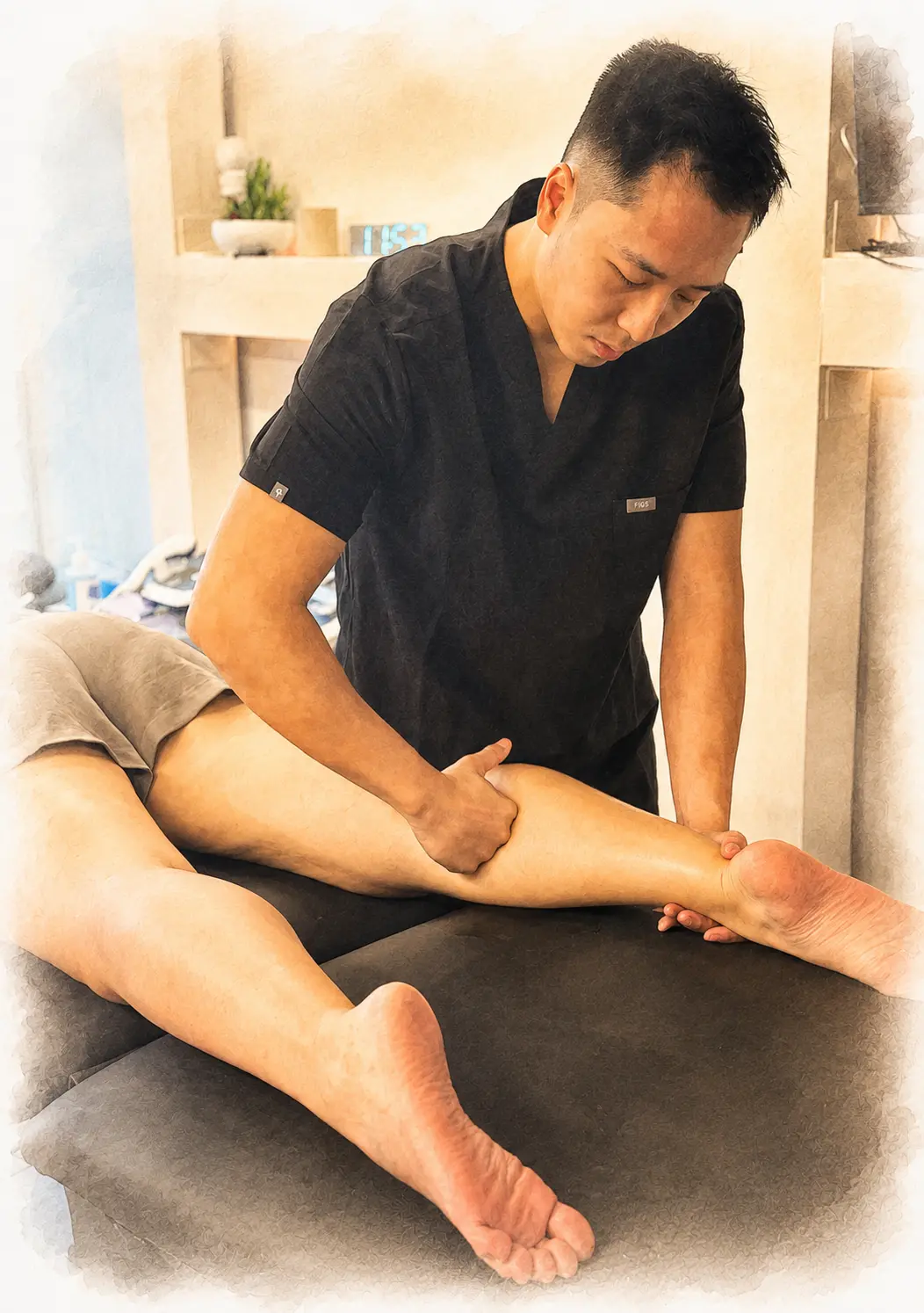 Samuel performing manual therapy on a client